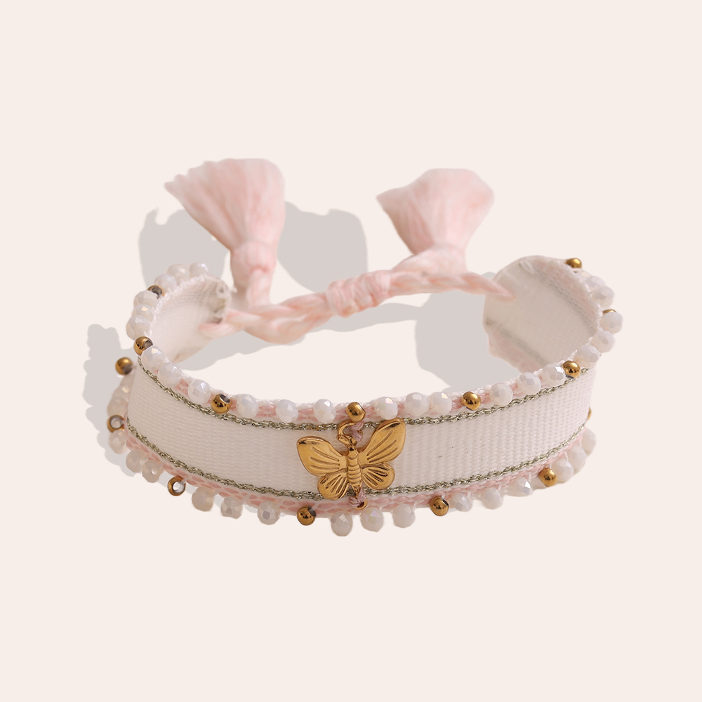 Butterfly on a polyester bag Stainless steel bracelet  