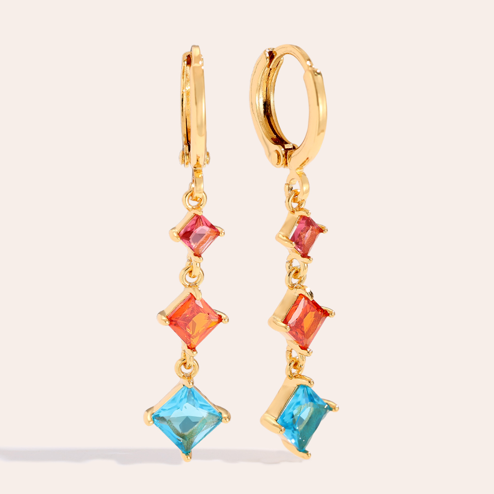 3.9cm Diamond Cubes Gold-plated Earrings      