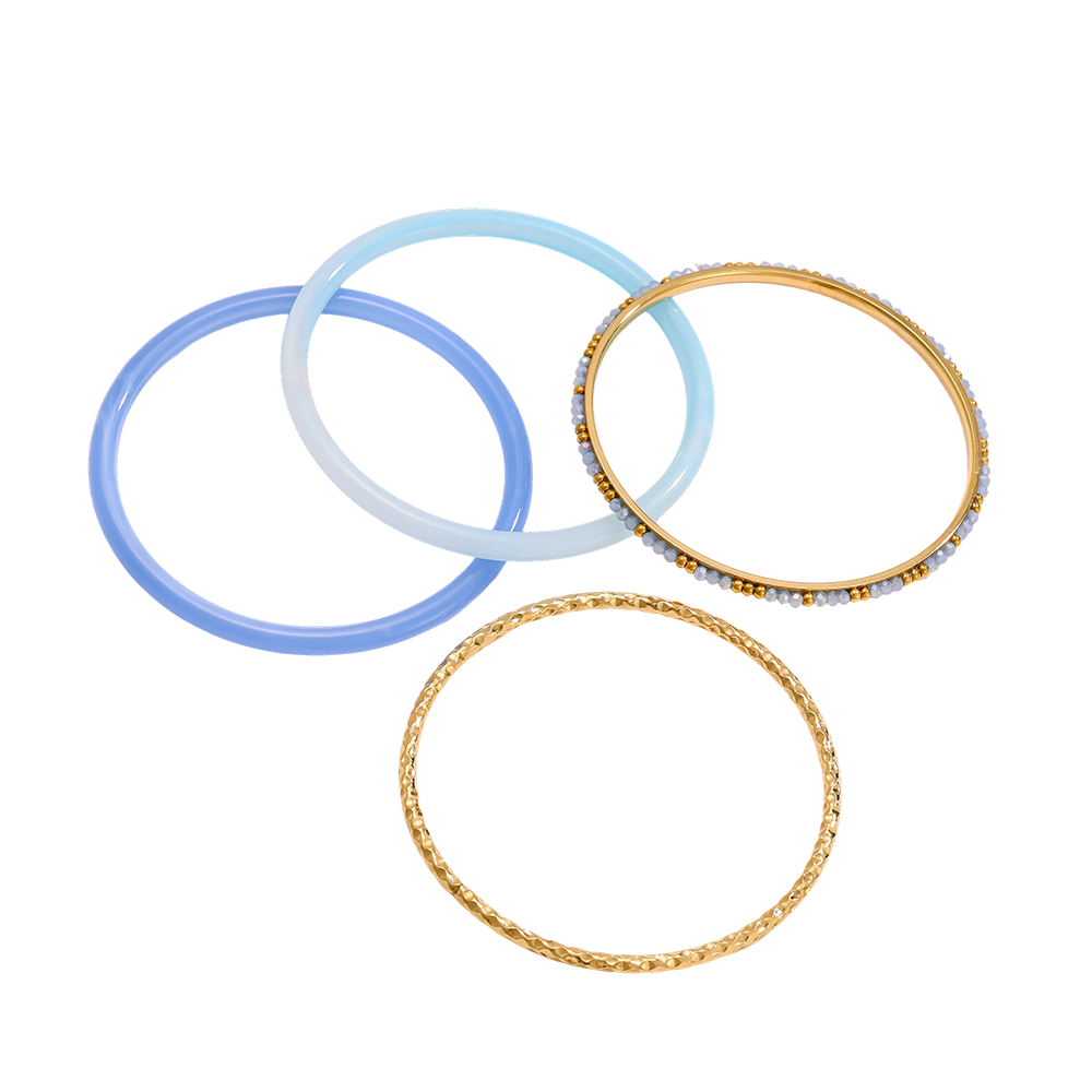 6.5cm wide 4-piece acrylic stainless steel bangle set 
