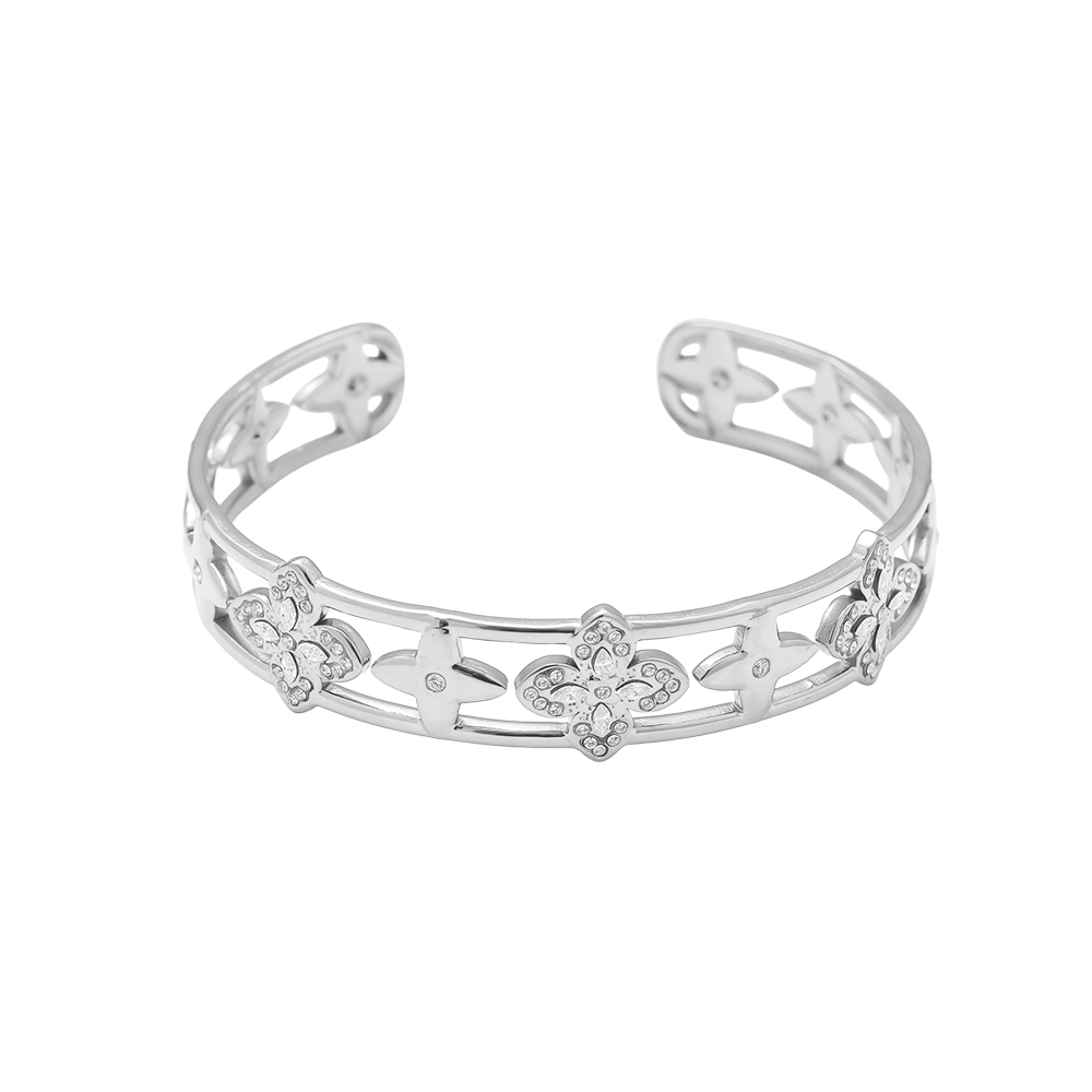 Adjustable Nice Diamond Lucky Flower stainless steel bangle      