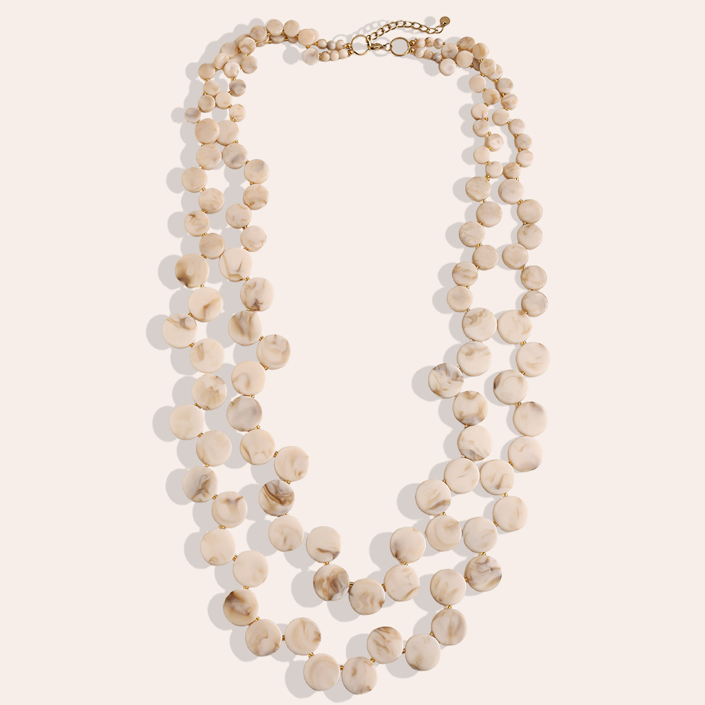 96cm double-layer acrylic disc chain stainless steel necklace    