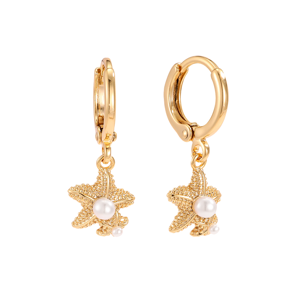 25mm pearls and starfish gold-plated earrings    