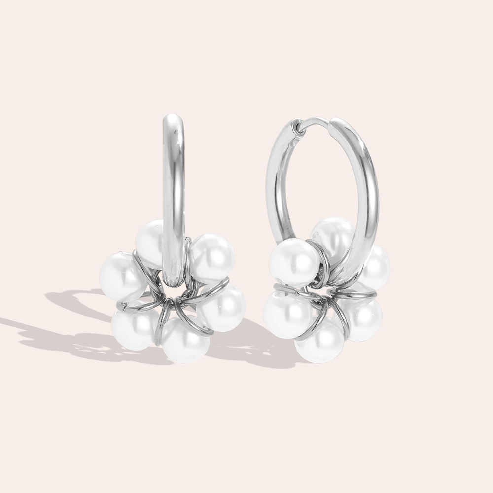 21*28mm pearl flower stainless steel earrings     