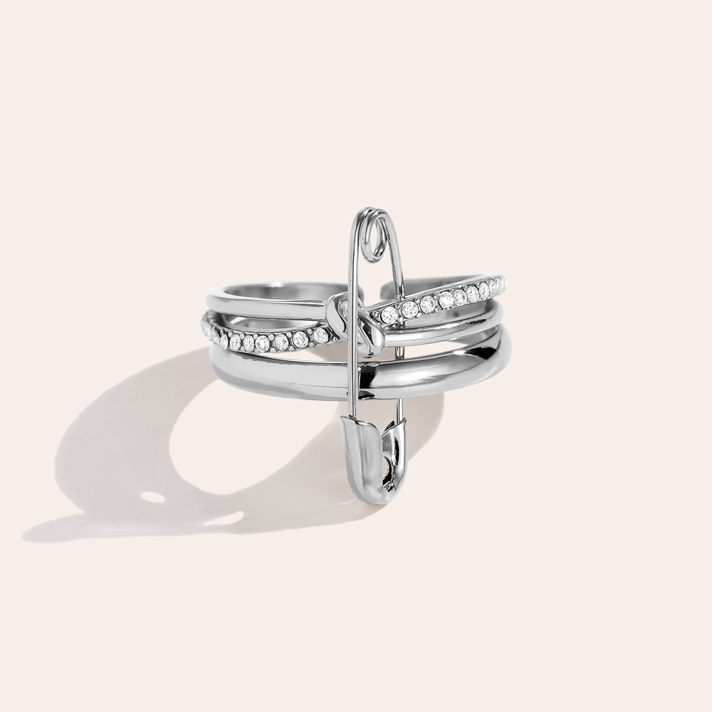  Three Layer Diamond Ring Set With Pin Stainless Steel Ring 