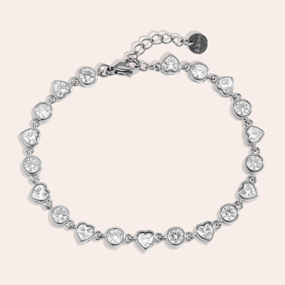 16cm minimalist zirconia heart stainless steel bracelet