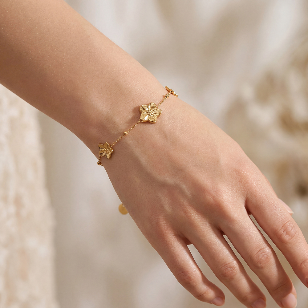 Stainless steel bracelet 16cm three flowers