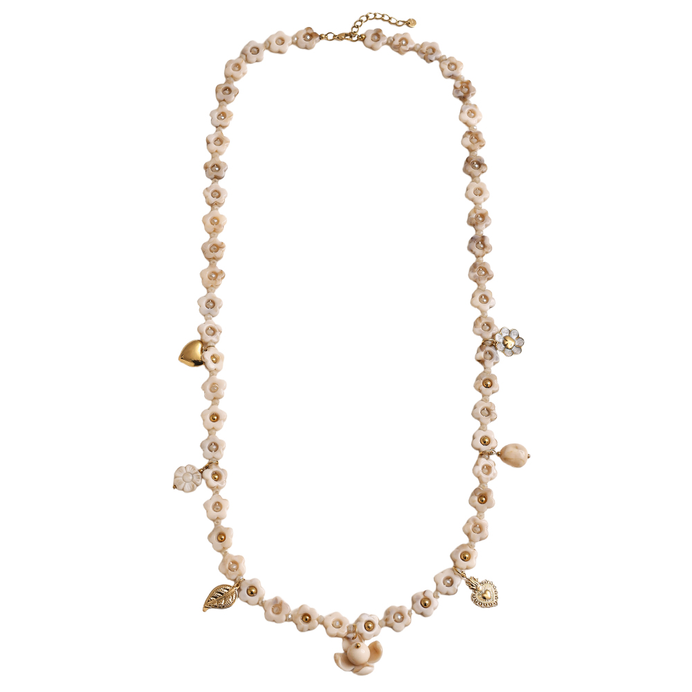 90cm resin flower necklace with charms stainless steel necklace       