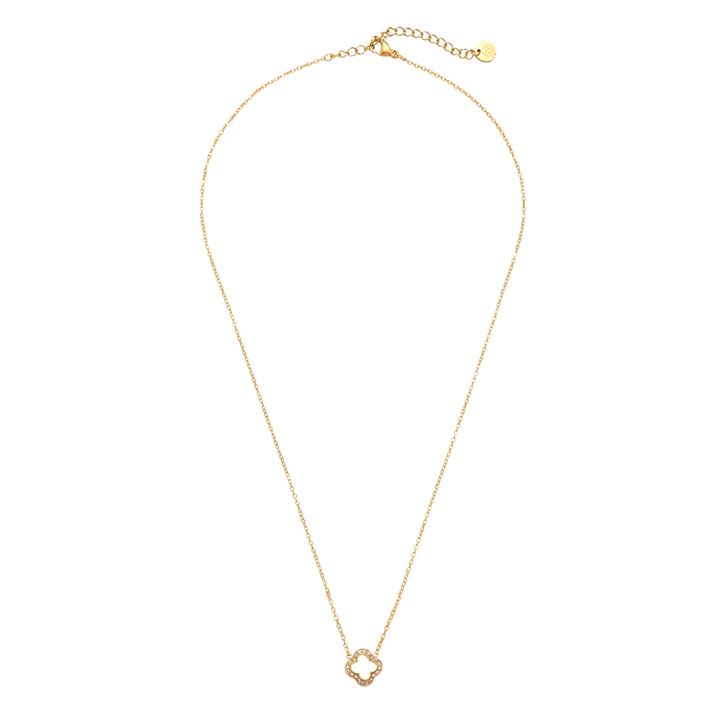 Stainless steel necklace 40cm 3D Diamond Hollow Lucky Flower