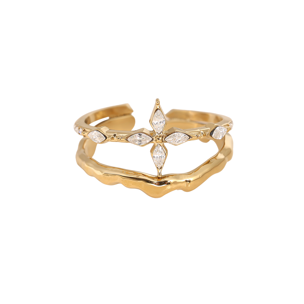 Adjustable double-layered cross flowers with zirconia double stainless steel ring    