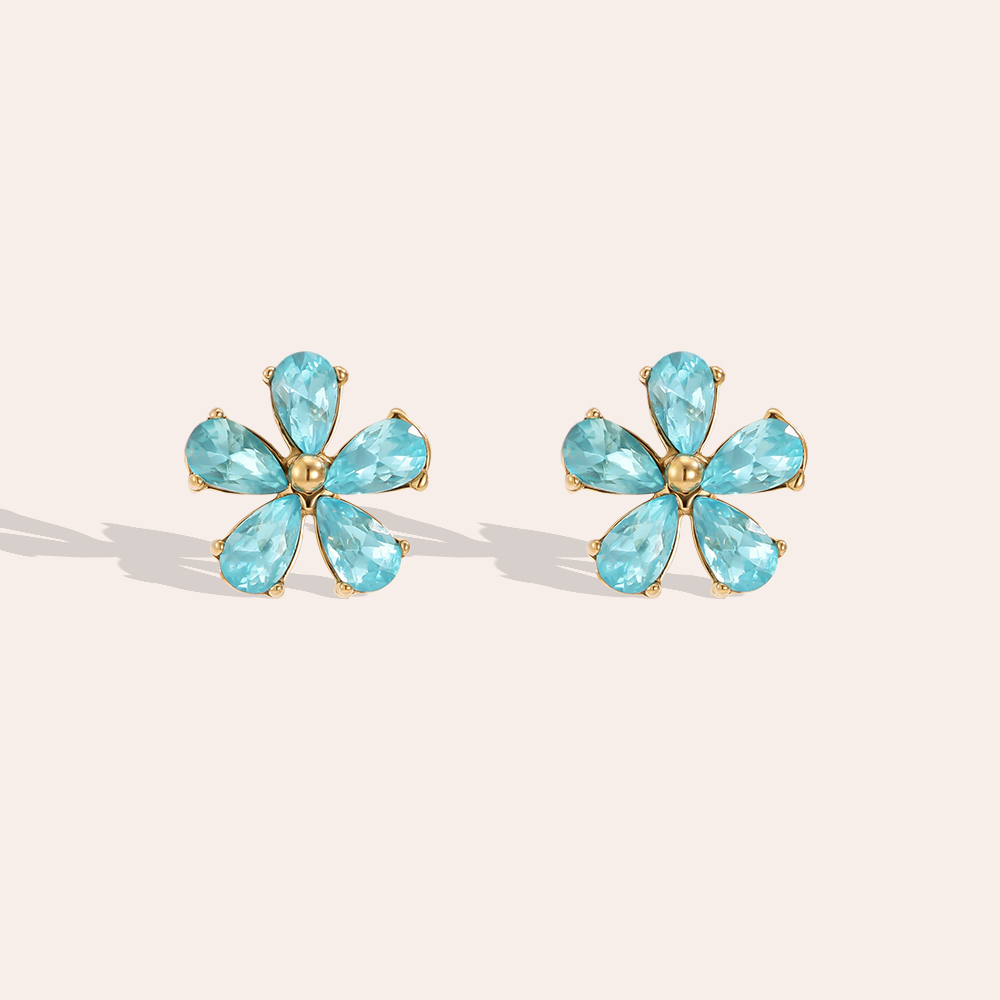 stainless steel earrings 1cm zirconia flower