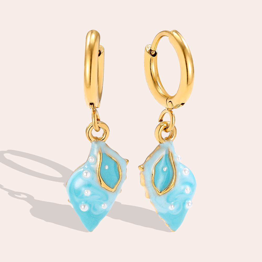 0.8*2.6cm light blue sea shell stainless steel earrings 