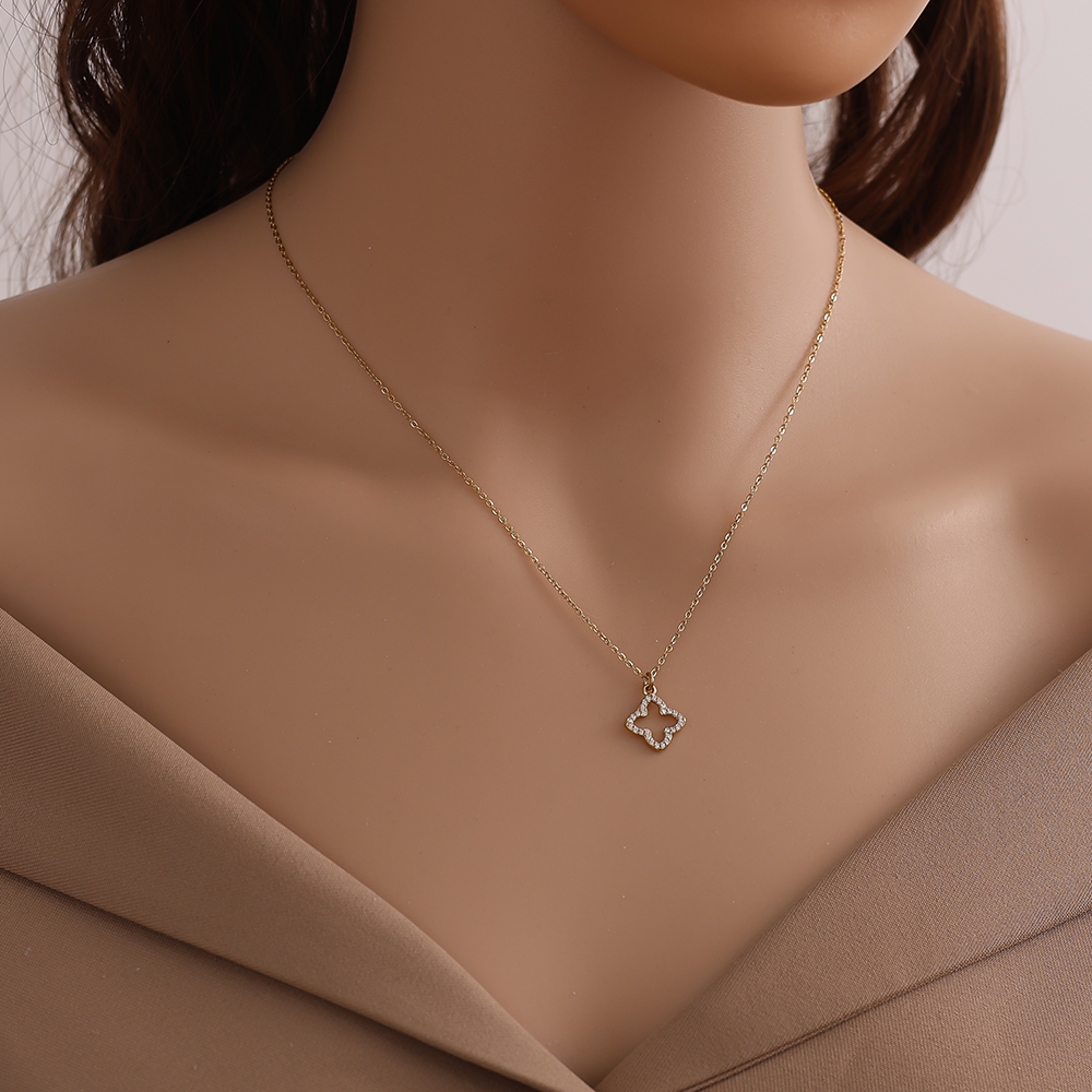 40cm Classic Diamond Lucky Flower stainless steel necklace  