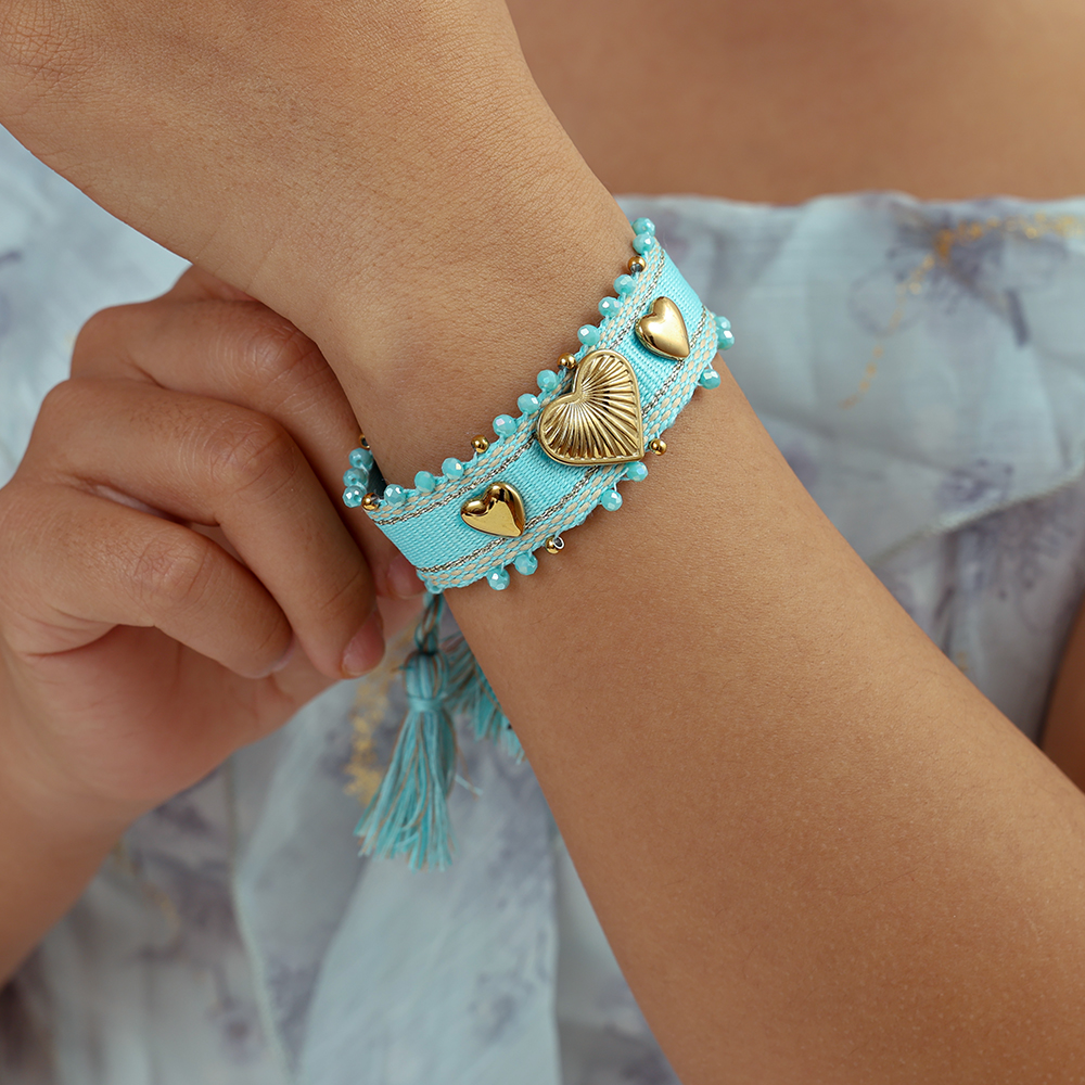 Heart on a polyester bag Stainless steel bracelet   