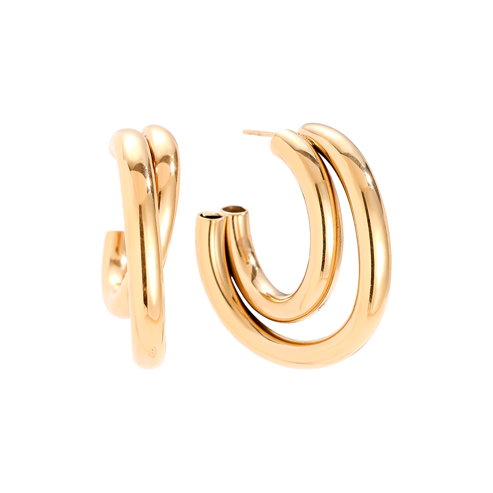 30mm Two Half Hoop Stainless Steel Earrings      