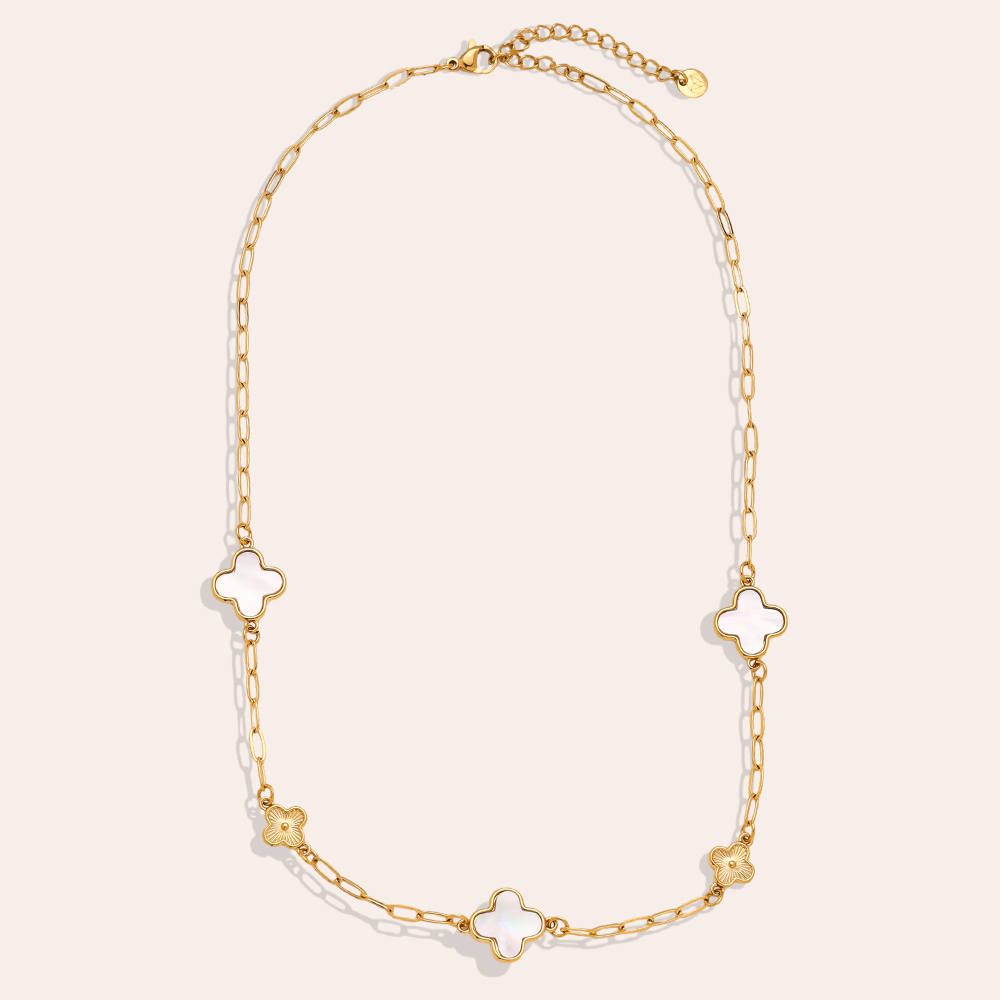 42cm mother-of-pearl cloverleaf stainless steel necklace