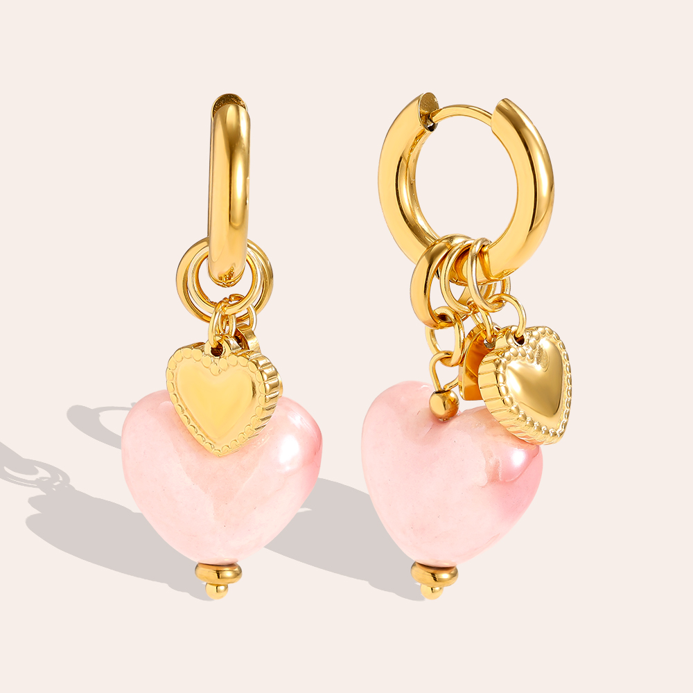 4.1*1.6cm Acrylic Pink Heart Stainless Steel Earrings      