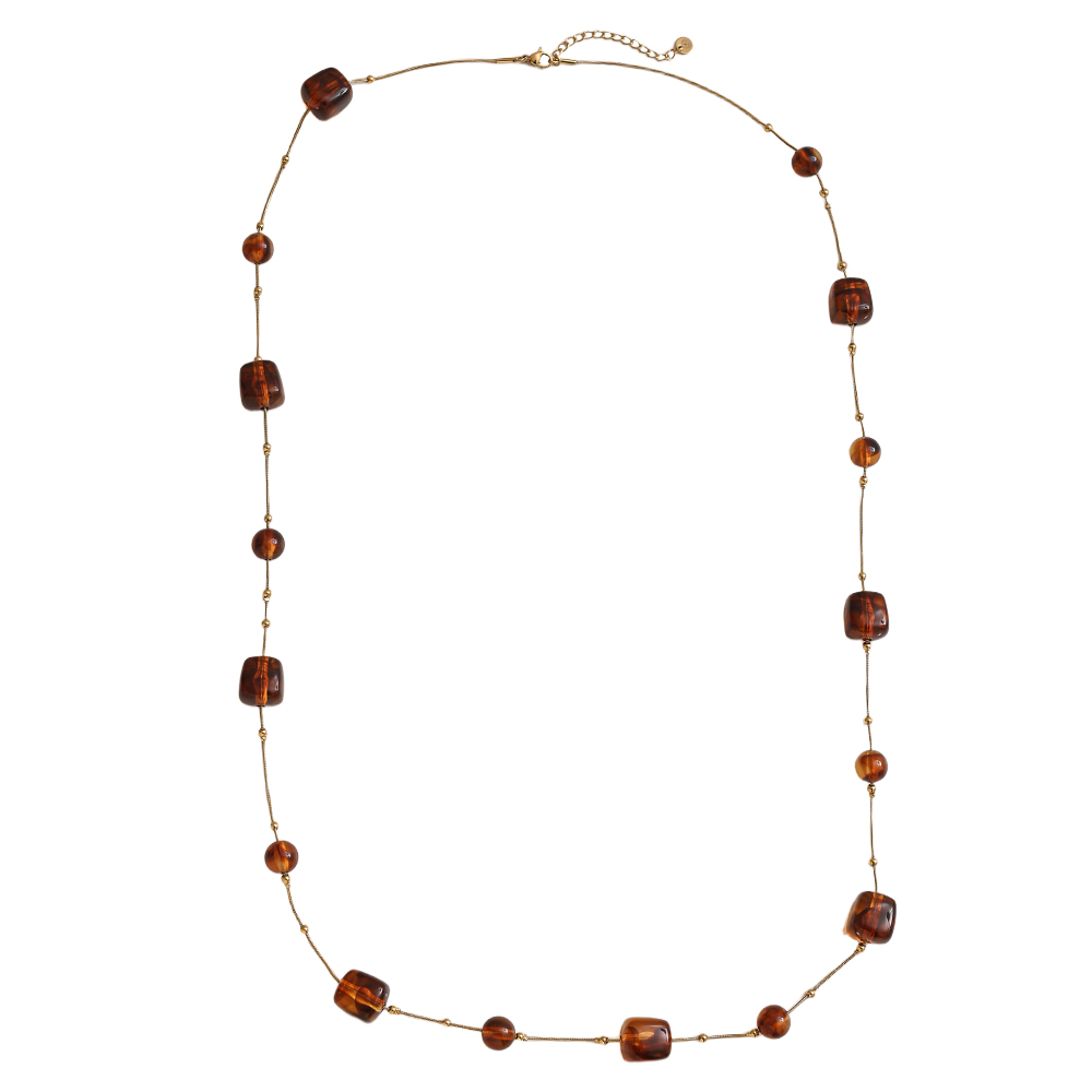 90cm resin cube and bead stainless steel necklace    