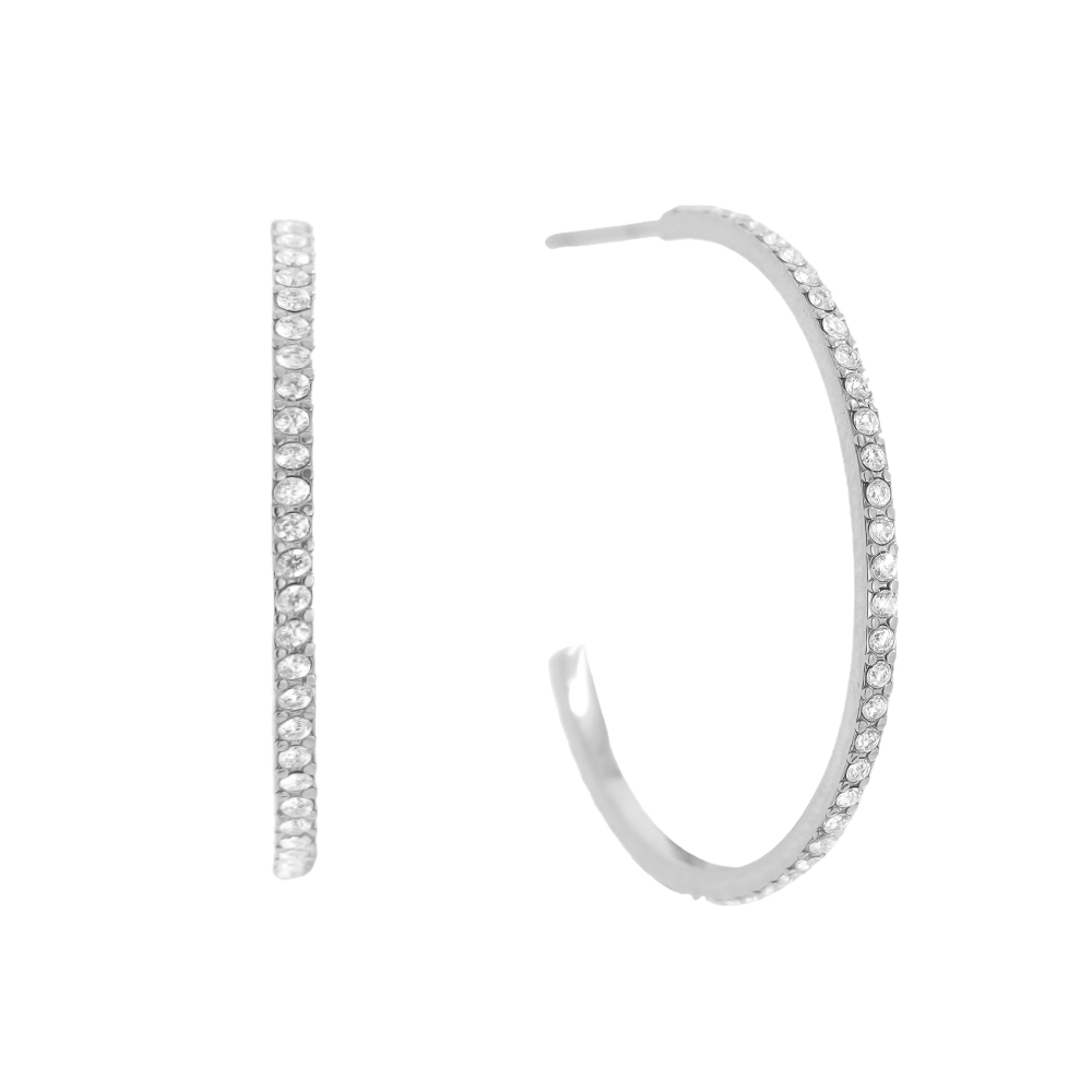 30mm Simple Diamond Half Hoop Stainless Steel Earrings   