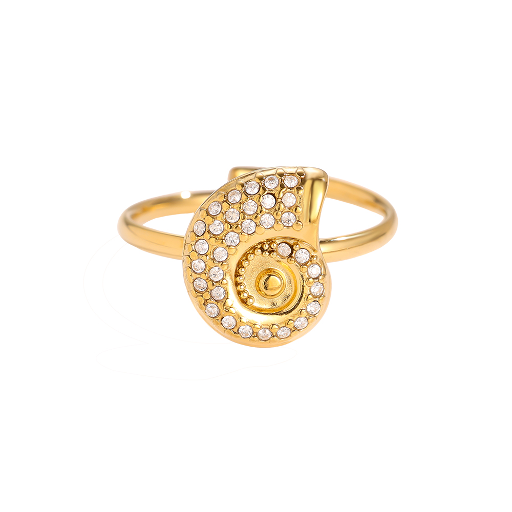 Adjustable rhinestone scroll stainless steel ring   