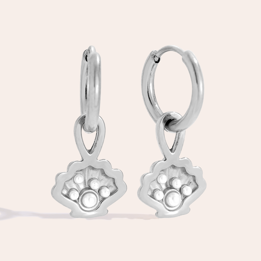 2.3cm Shell And Pearl Stainless Steel Earrings    