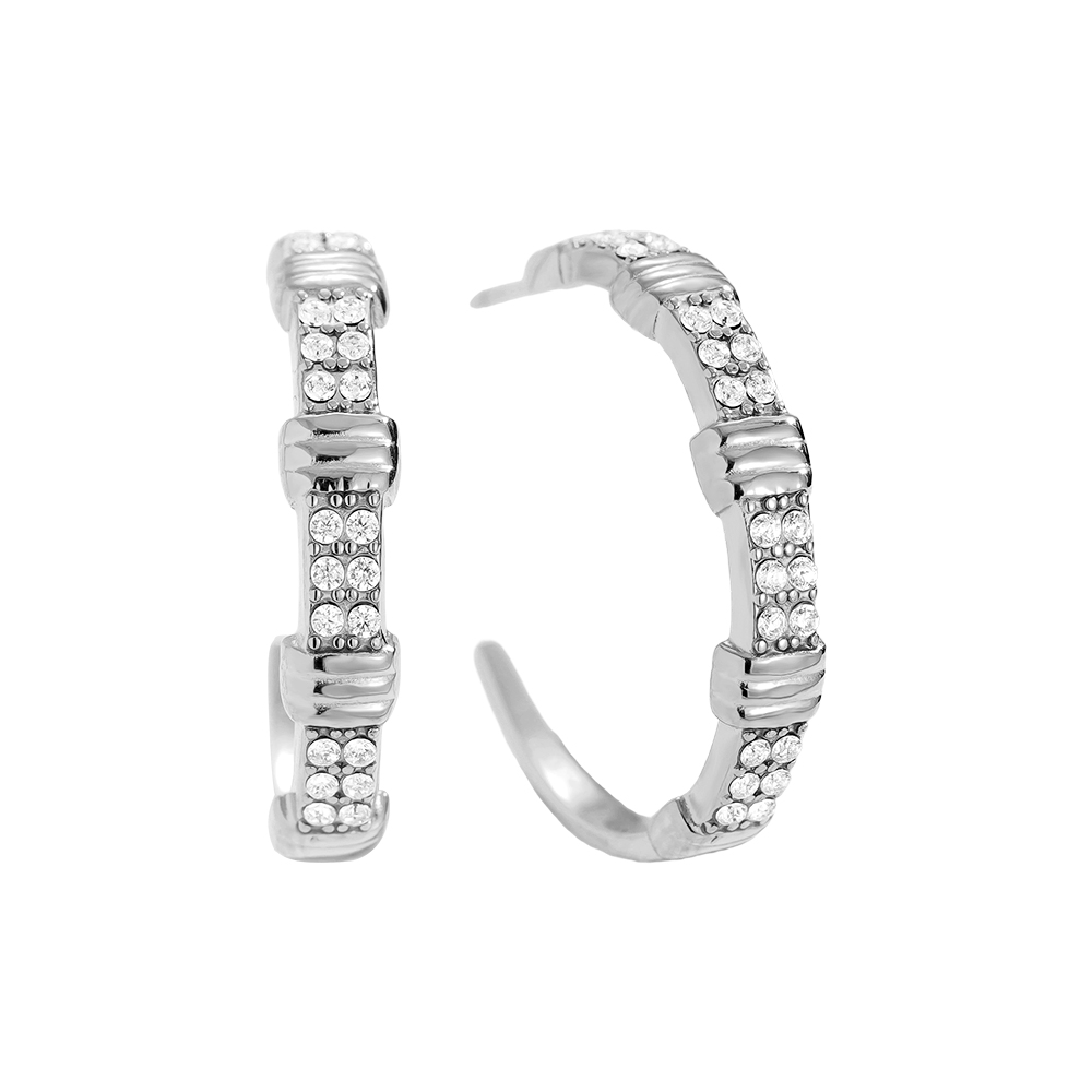 2cm Little Brikes Diamond Half Hoop Stainless Steel Earrings   