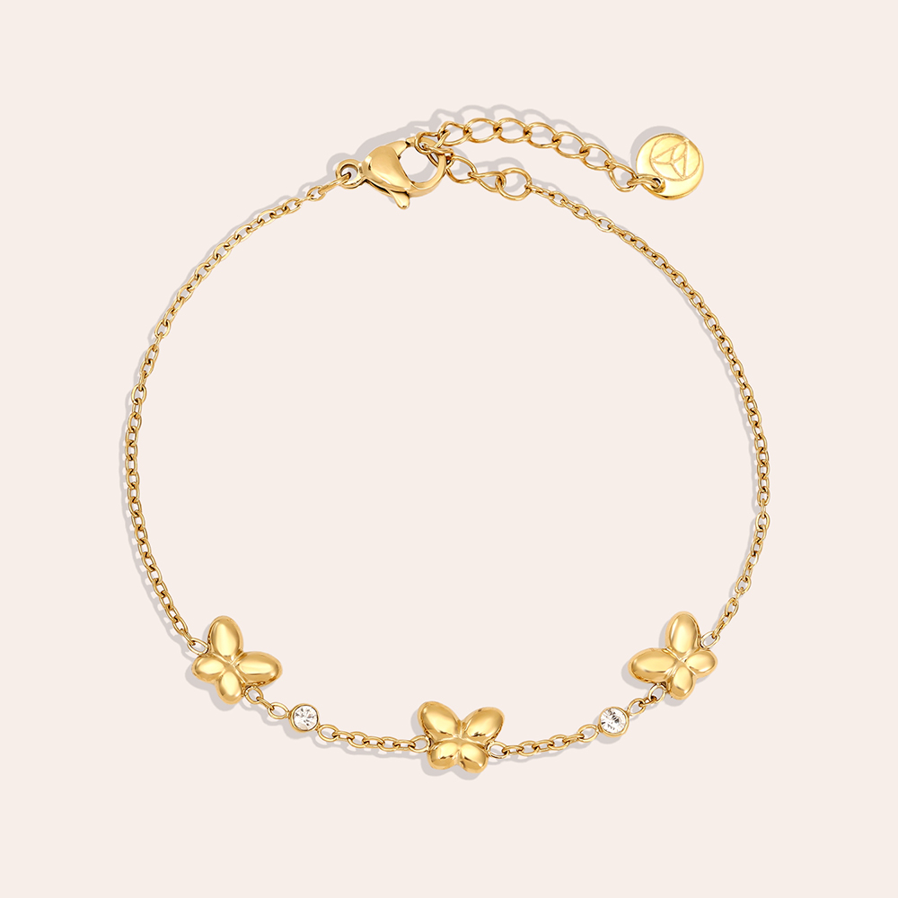 17cm Butterfly And Diamond Dots Stainless Steel Bracelet  