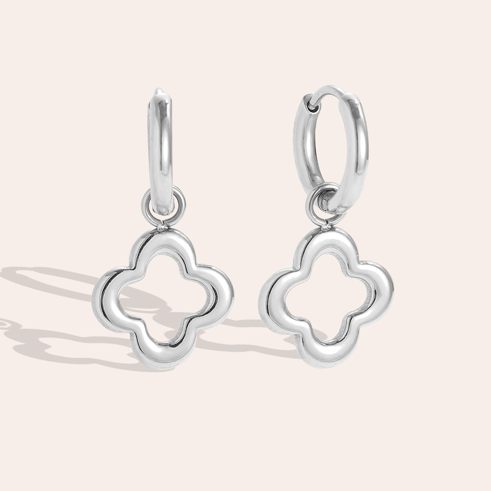 12*17mm Simple Luckly Flower stainless steel earrings        
