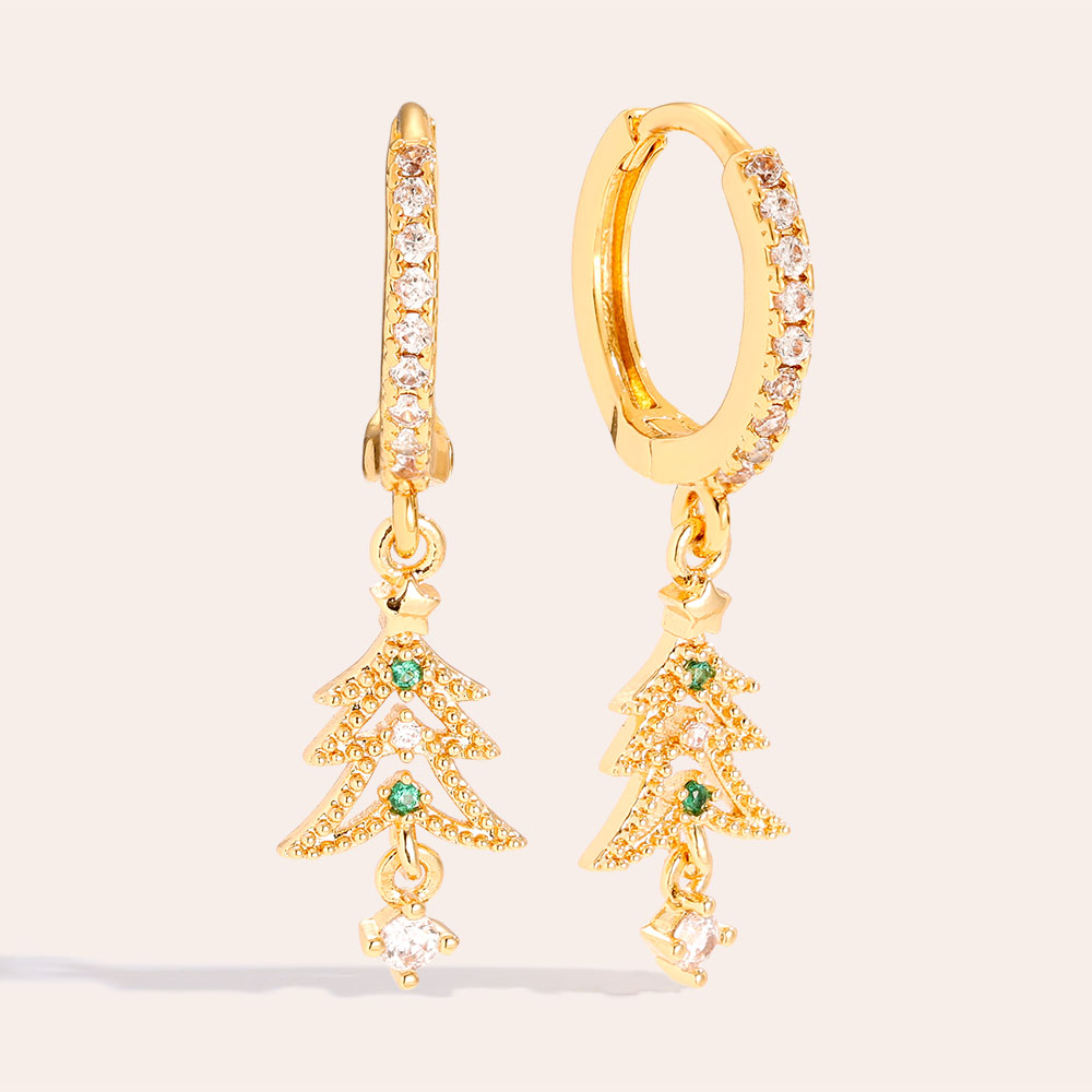 28mm Diamond Xmas Tree Gold Plated Earrings 