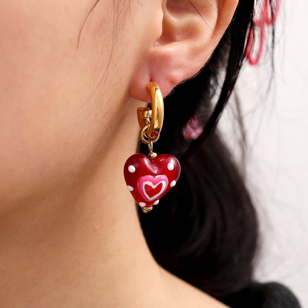 4.5*2cm Red Acrylic Heart Stainless Steel Earrings        