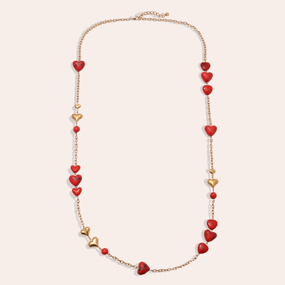 102cm Acrylic Hearts And Gold Hearts Stainless Steel Necklaces  