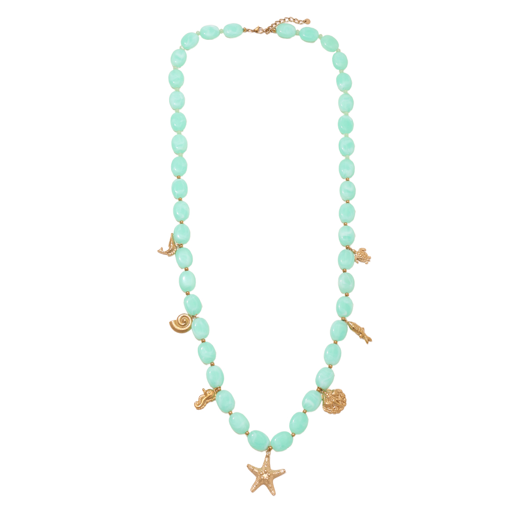 94cm acrylic ball and golden marine life stainless steel necklaces   