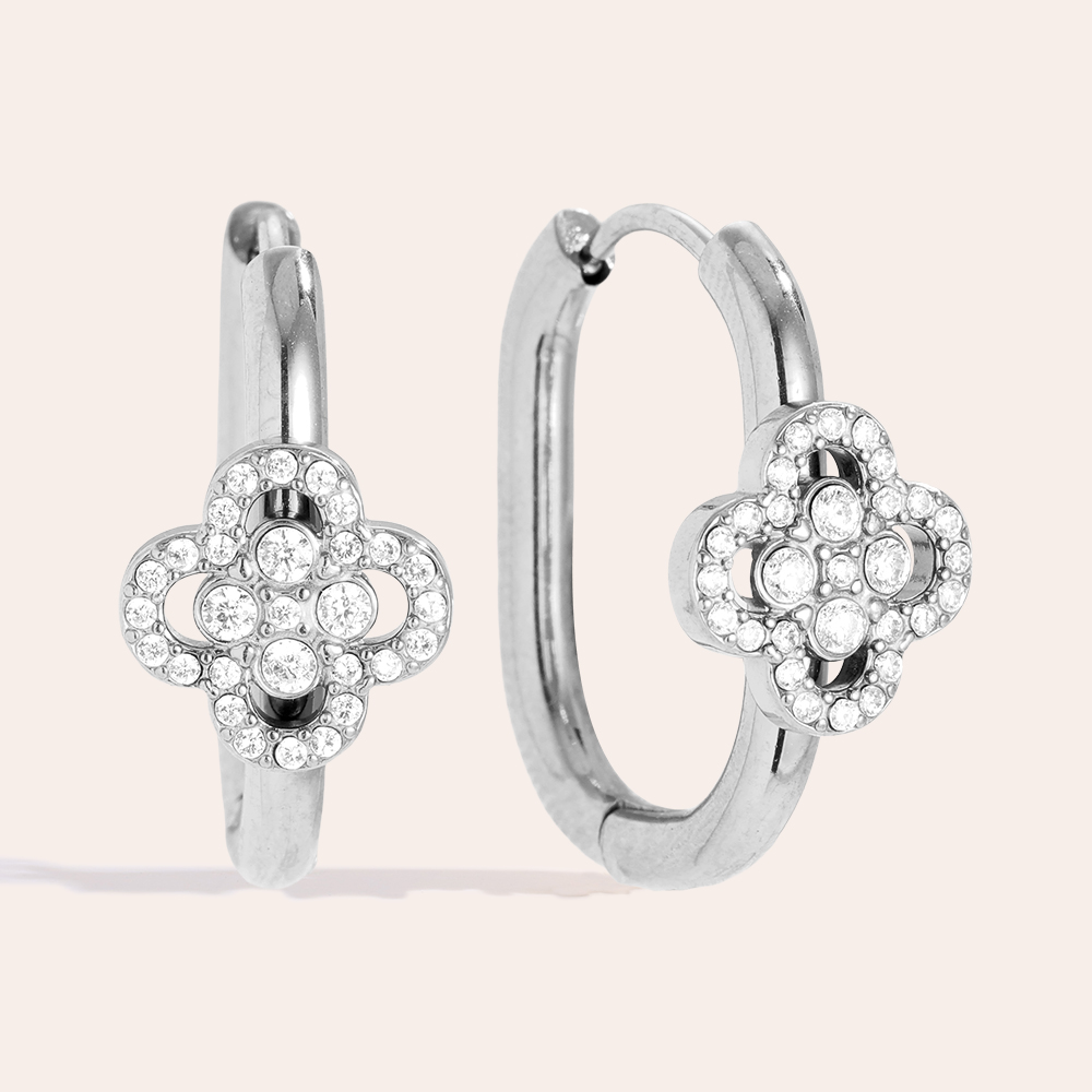 2cm Diamond Lucky Flower Hoop Stainless Steel Earrings    2cm Diamond Lucky Flower Hoop Stainless Steel Earrings