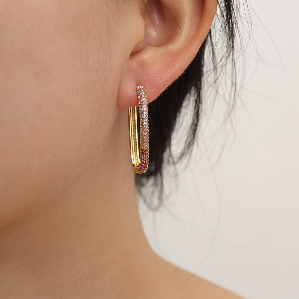 3cm Oval Diamond Gold-plated Earrings   