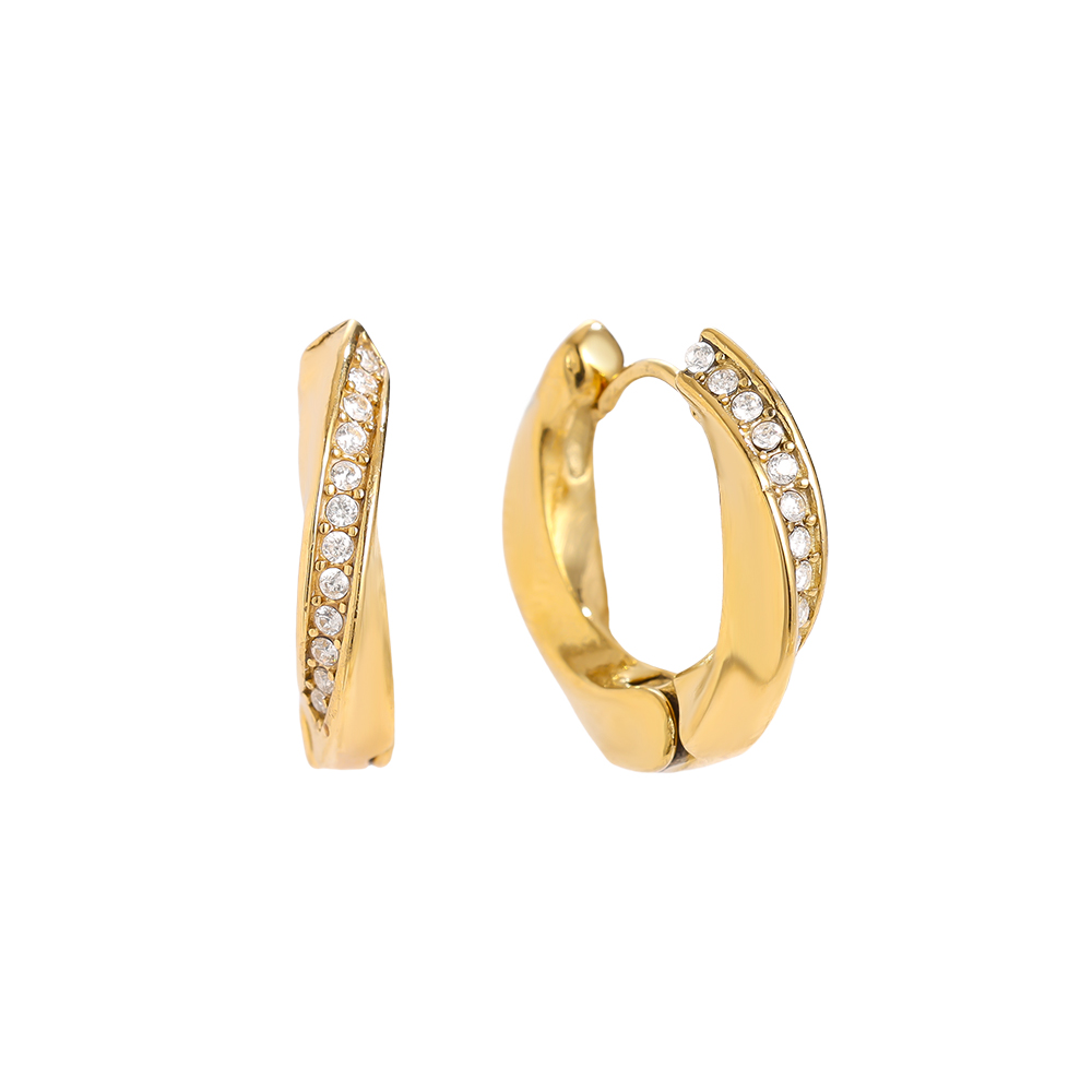 1.7cm Diamond Twist Hoop Stainless Steel Earrings    