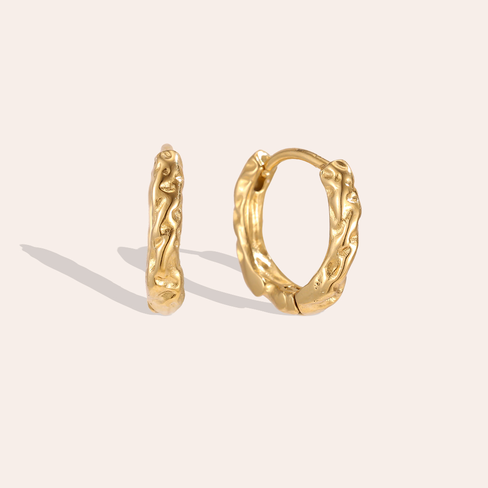 Stainless steel earrings, 15mm irregular golden hoop earrings
