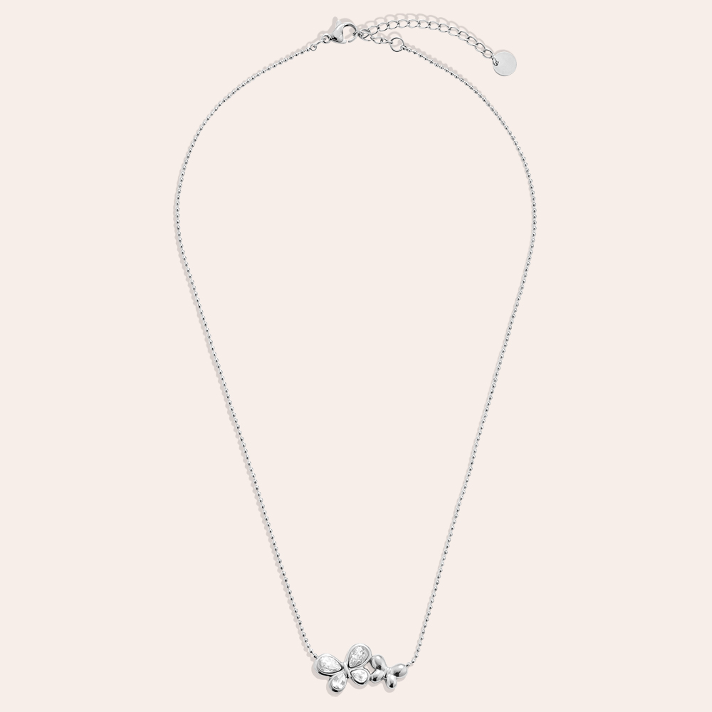 40cm double rhinestone butterfly stainless steel necklace