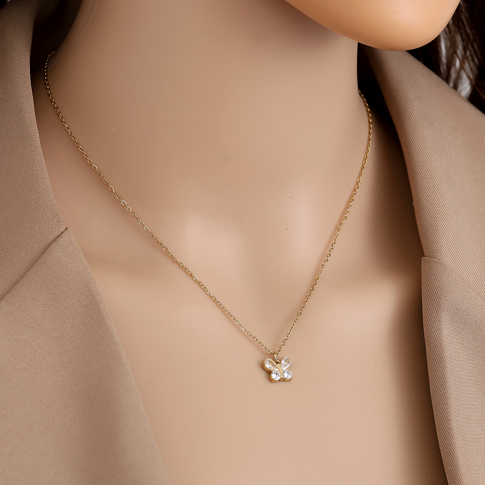 40cm Nice Diamond Butterfly stainless steel necklace       