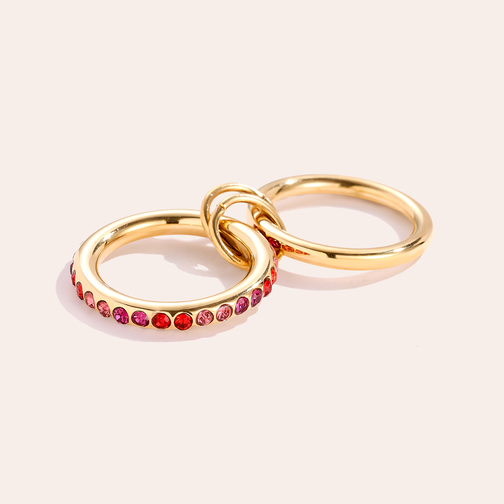 Two Layer Red Colour Gradient Diamond Stainless Steel Ring    