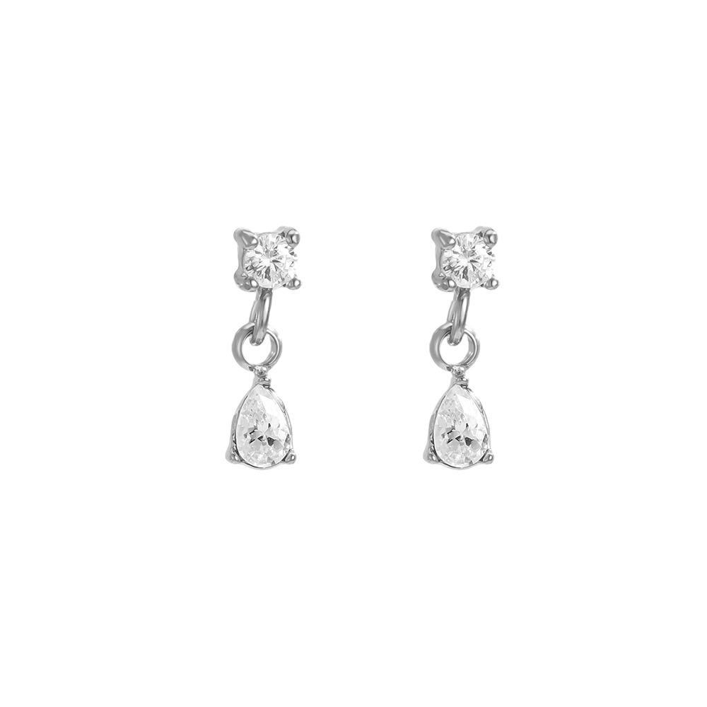 Stainless steel earrings, 10mm, mini cubic zirconia  