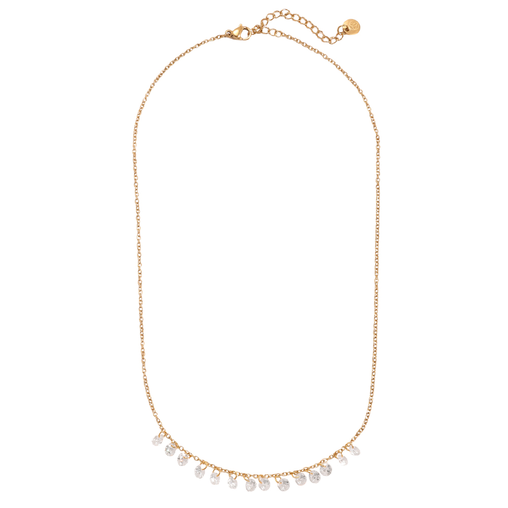 Stainless steel necklace 40cm many round zirconia    
