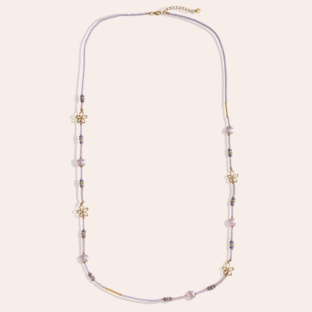 94cm small resin bead necklace with golden flowers stainless steel necklace        