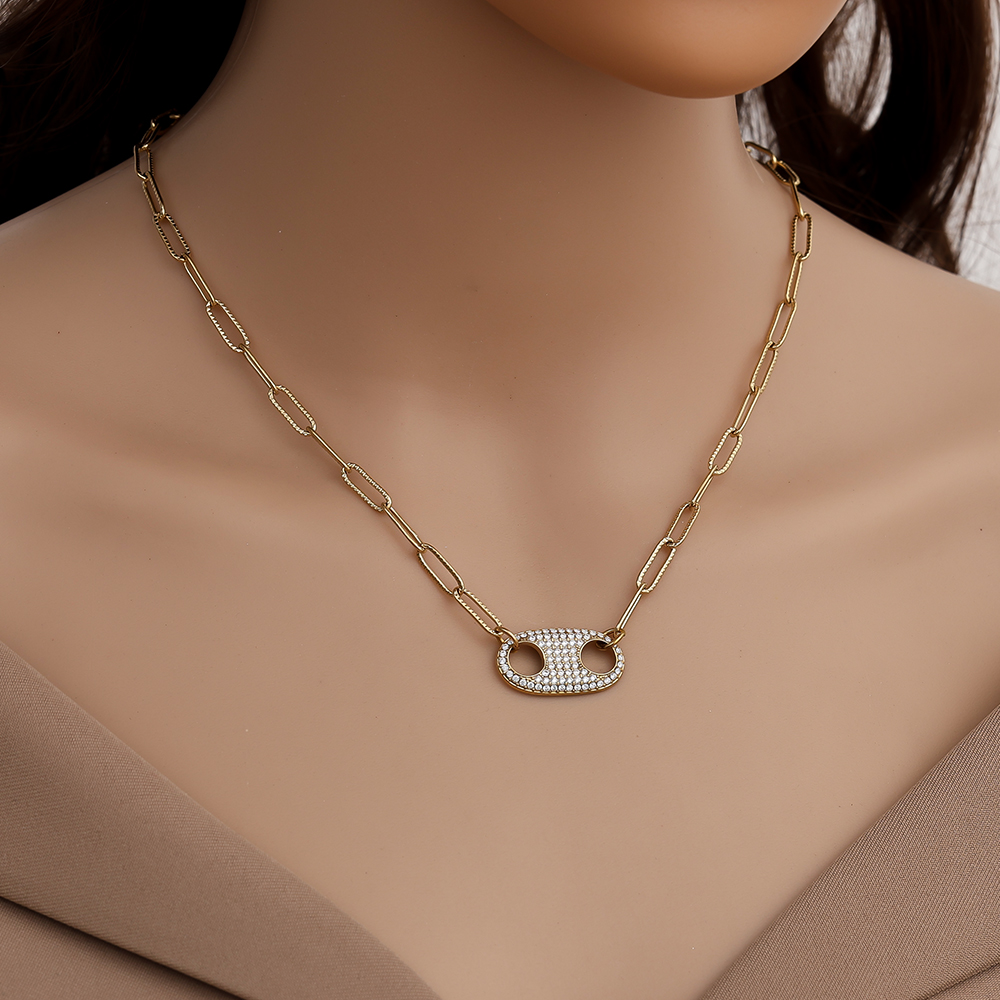 44cm Diamond Pig Nose With Charms Stainless Steel Necklace   