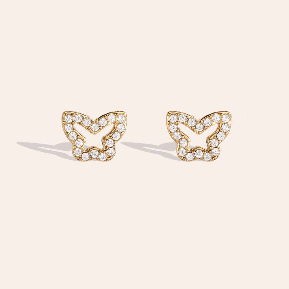 9mm zirconia butterfly stainless steel earrings    
