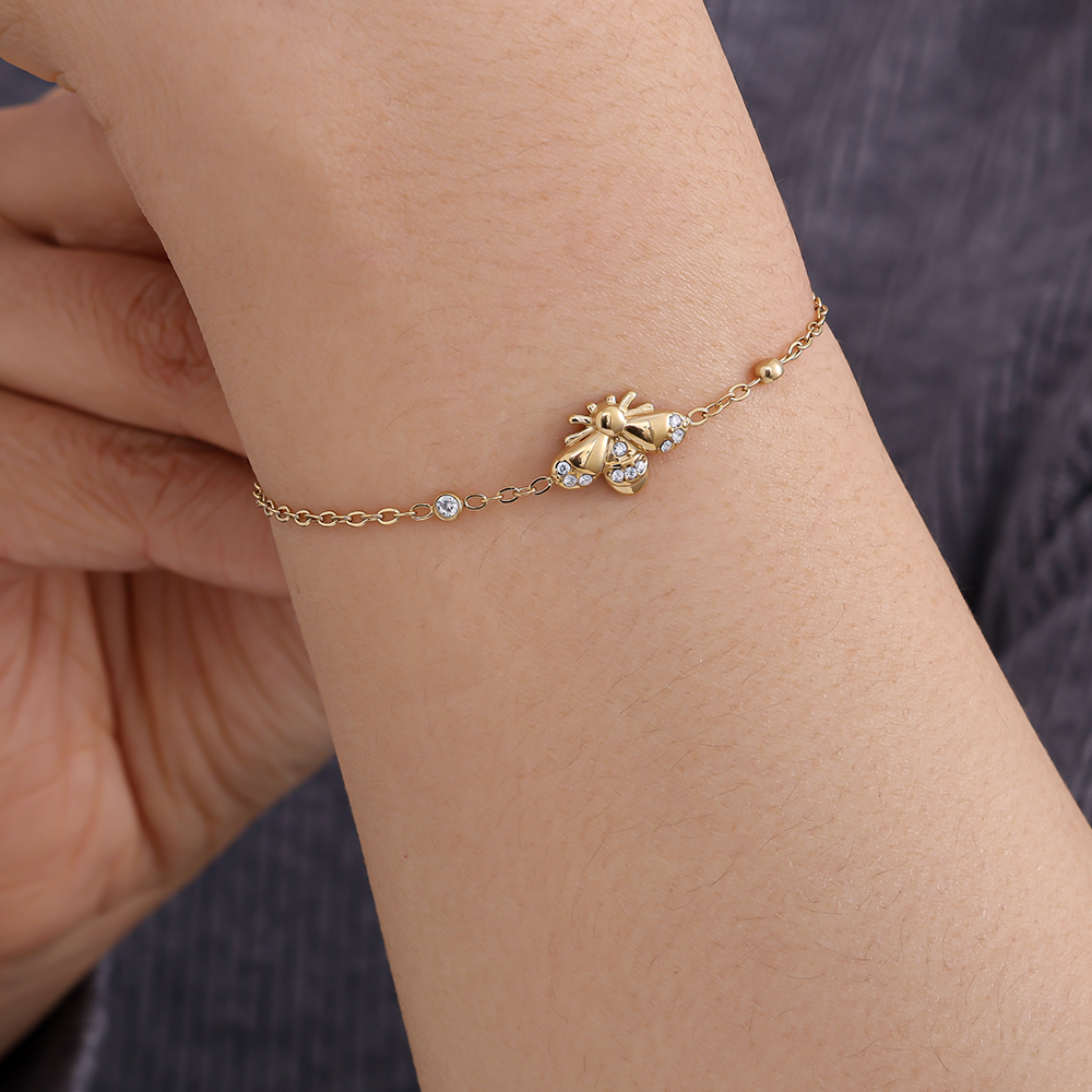17cm rhinestone bee stainless steel bracelet