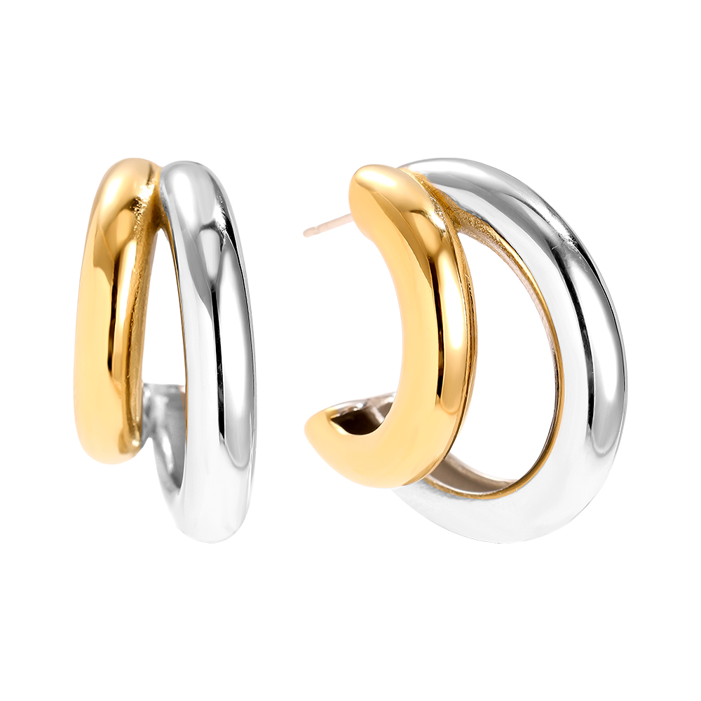 30mm Gold And Silver Half Hoop Stainless Steel Earrings        