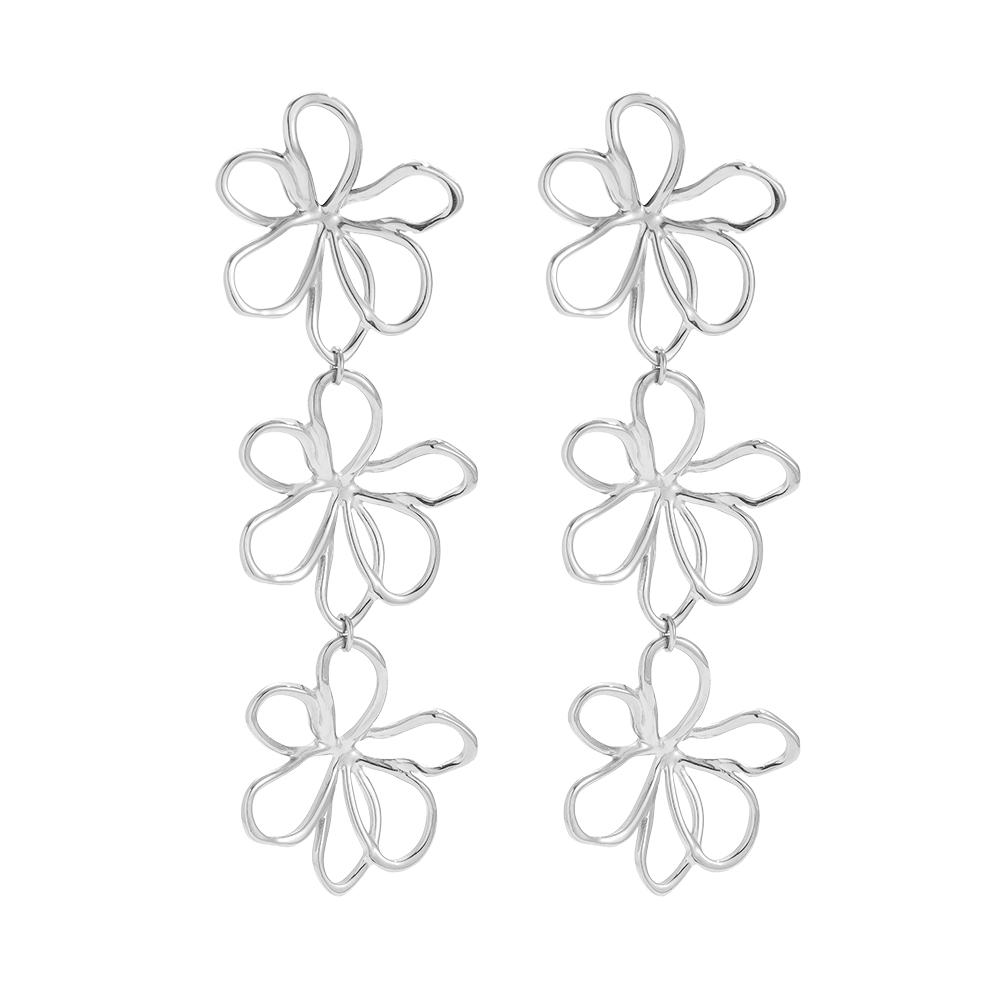 25*75mm Three Flowers Stainless Steel Earrings     