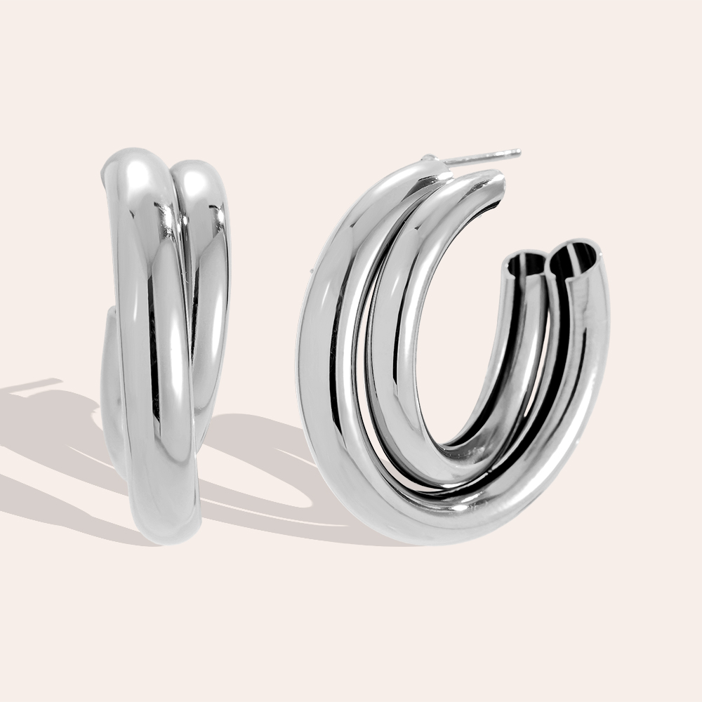 28mm Two Hoop Stainless Steel Earrings    