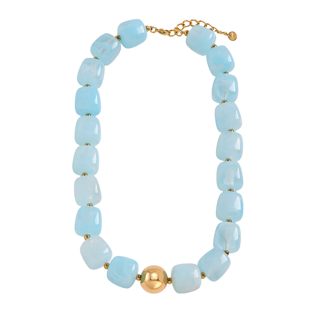 43cm Adjustable resin square round shape stainless steel necklace  