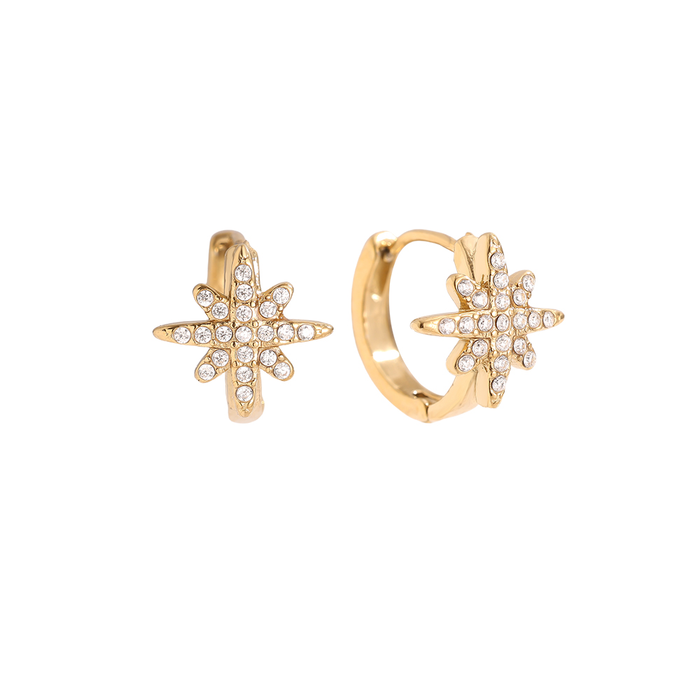 1.4cm Diamond Star Hoop Stainless Steel Earrings      