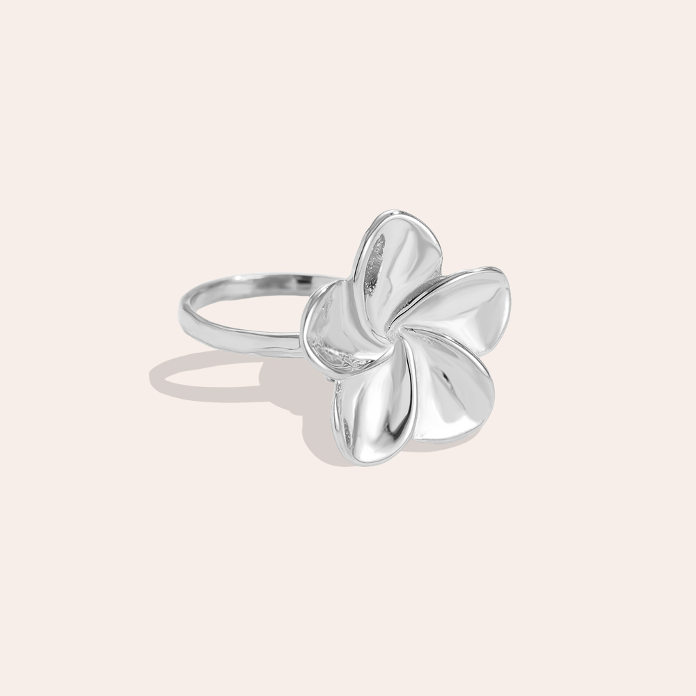 Adjustable simple flower stainless steel ring    